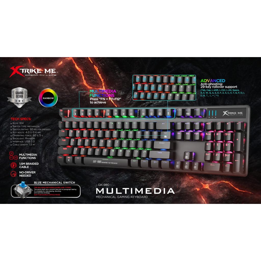 Teclado Gamer Xtrike Me USB GK-980 Mecánico RGB – Giiga Computación